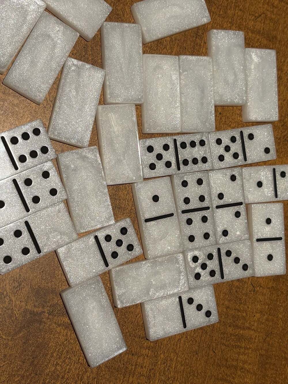 Handmade White Pearlescent Shimmer Resin Dominoes Set - Double Six
